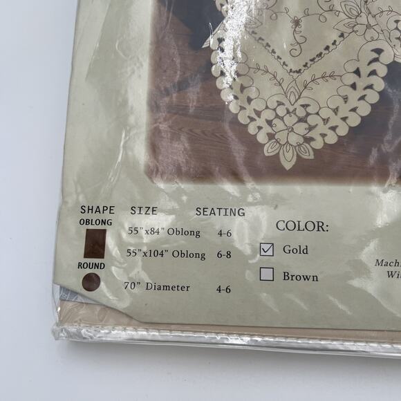 NOS Crest Home Design Chelsea Luxurious TableCloth 70” Diameter Gold Embroidered - Picture 12 of 13